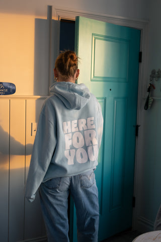 Here For You Clothing Blue Mist Screen Print Hoodie
