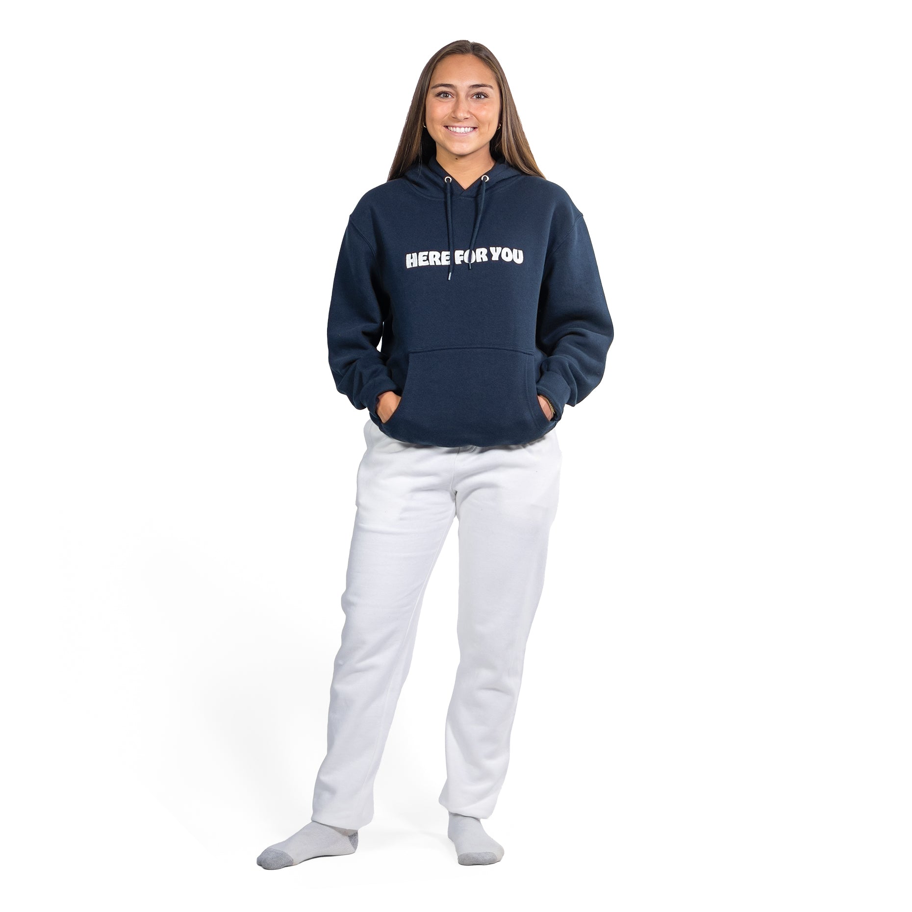 Here For You Stitched Hoodie Navy